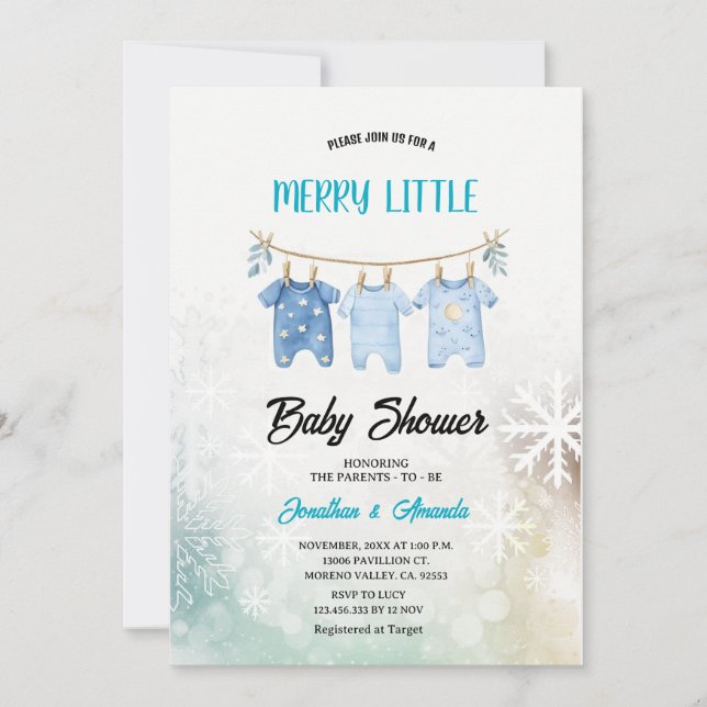 Blue Boy Baby Clothes Christmas Baby Shower  Einladung (Vorderseite)