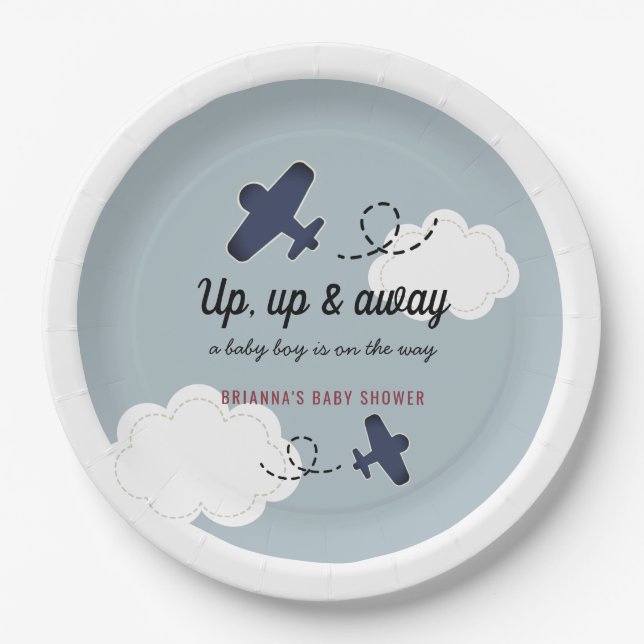 Blue Boy Baby Dusche auf dem Blue Boy Airplane Pappteller (Vorderseite)