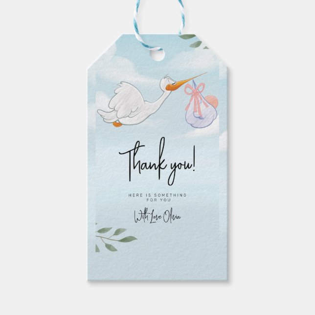 Blue Boy Baby Dusche, Stork Baby Dusche Geschenkanhänger (Vorderseite)