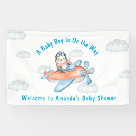 Blue Boy Baby Duschflugzeug Pinguin Banner