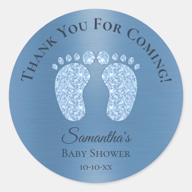 Blue Boy Baby Shower Baby Feet Vielen Dank Runder Aufkleber (Vorderseite)