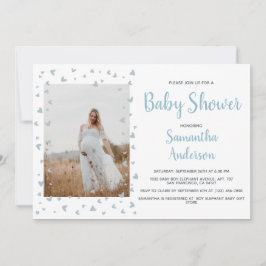 Blue Boy Baby Shower Elegantes Dusty Heart Foto Einladung
