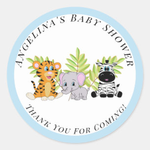Blue Boy Baby Shower Safari Jungle Animals Runder Aufkleber