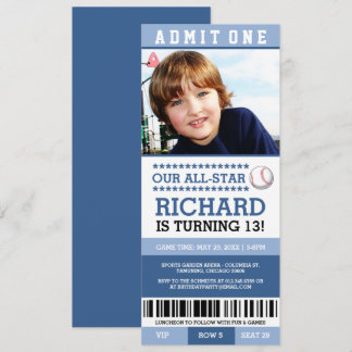 Blue Boy Baseball Ticket Geburtstag lädt ein Einladung