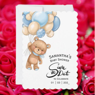 Blue Boy Bear Baby Dusche Einladung