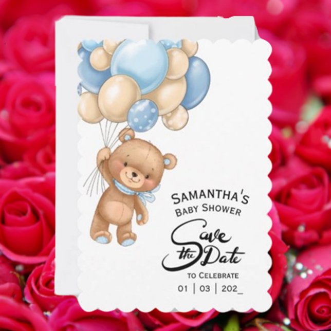 Blue Boy Bear Baby Dusche Einladung (Celebrate your little one’s arrival with our charming Blue Boy Bear Baby Shower Invitation.)