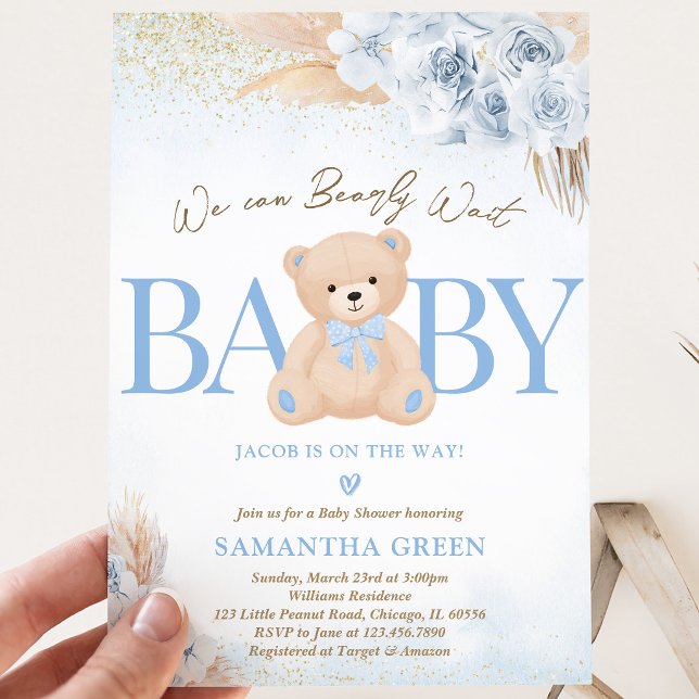 Blue Boy Bear Boho Baby Dusche Einladung (Von Creator hochgeladen)