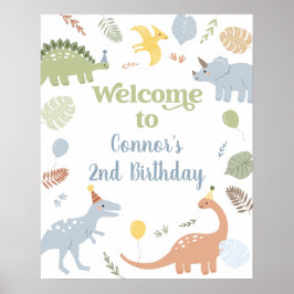 Blue Boy Boho Dinosaur Geburtstag Willkommen Poster