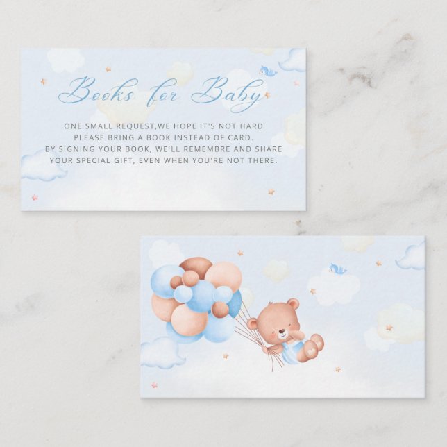 Blue Boy Boho Teddy Bear Balloon Bücher für Baby Begleitkarte (Vorne/Hinten)
