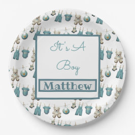 Blue Boy Clothesline Baby Dusche Pappteller