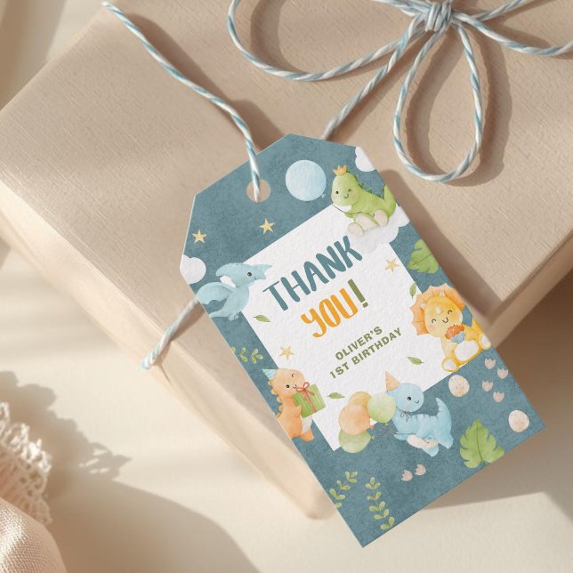 Blue Boy Dinosaur 1. Geburtstagsfeier  Geschenkanhänger (Von Creator hochgeladen)