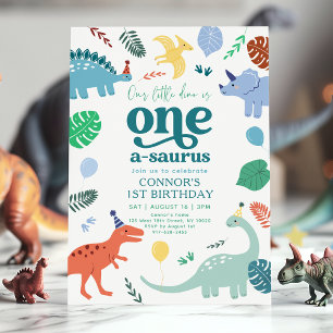 Blue Boy Dinosaur Boho 1. Geburtstag Einladung