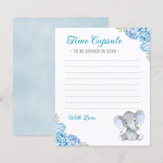 Blue Boy Elephant Baby Shower Time Kapselkarten (Vorne/Hinten)