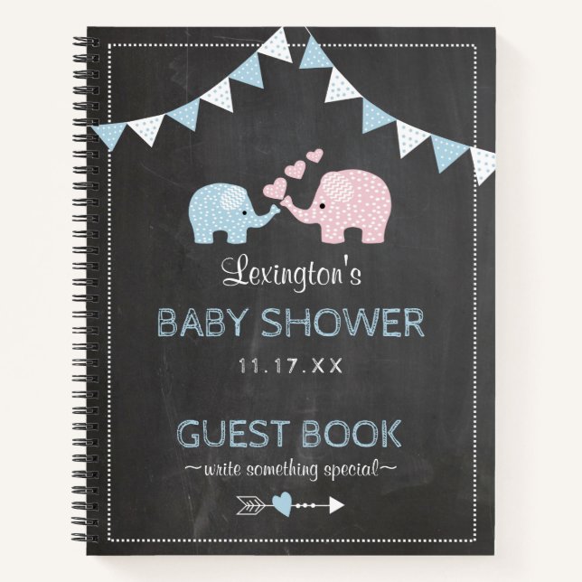Blue Boy Elephant Chalk Look Douche Livre d'invité (Devant)