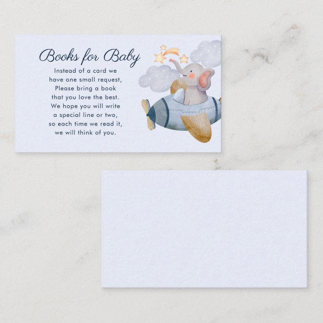 Blue Boy Elephant Flugzeug Books for Baby Shooter Begleitkarte (Vorne/Hinten)