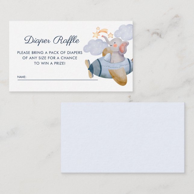 Blue Boy Elephant Flugzeug Diaper Raffle Baby Dusc Begleitkarte (Vorne/Hinten)