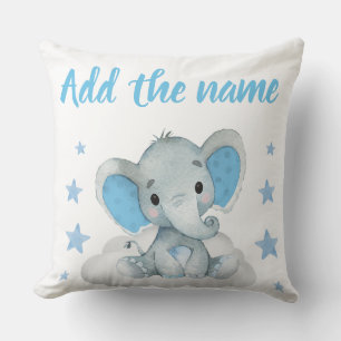 Blue Boy Elephant mit Name Stars Throw Kissen