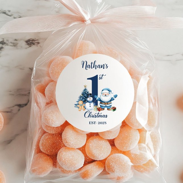 Blue Boy Erste Weihnachten Runder Aufkleber (Von Creator hochgeladen)