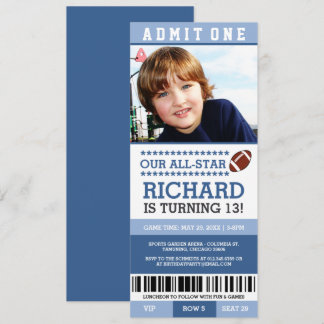Blue Boy Football Ticket Geburtstag Einladung