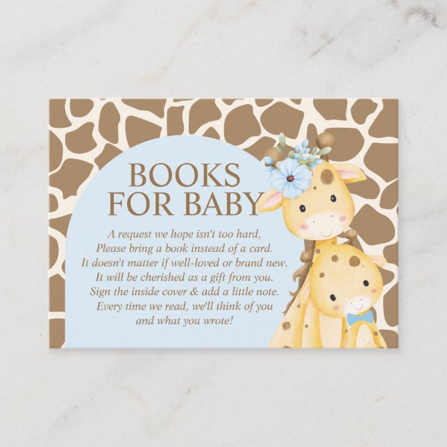 Blue Boy Giraffe Bücher für die Babyverpackungskar Begleitkarte (Vorderseite)
