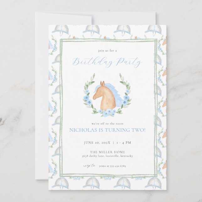 Blue Boy Horse Kentucky Derby Birthday Einladung (Vorderseite)