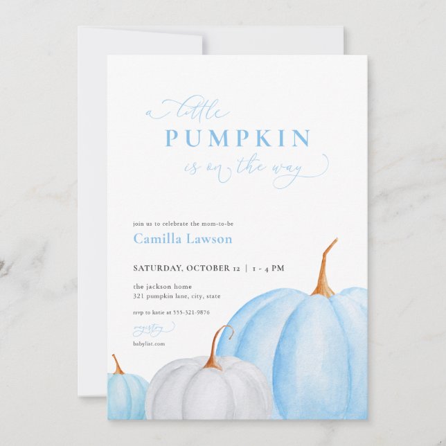 Blue Boy Little Citrouille Baby shower Invitation (Devant)