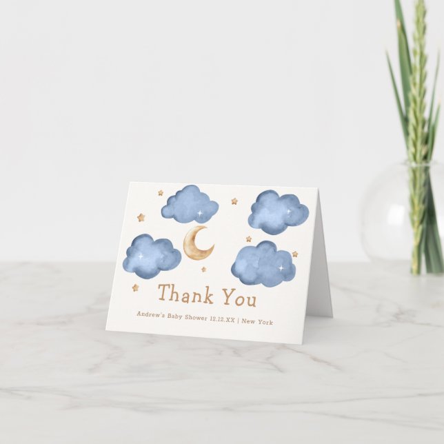 Blue Boy Moon Stars Twinkle Twinkle Baby Dusche Dankeskarte (Vorderseite)