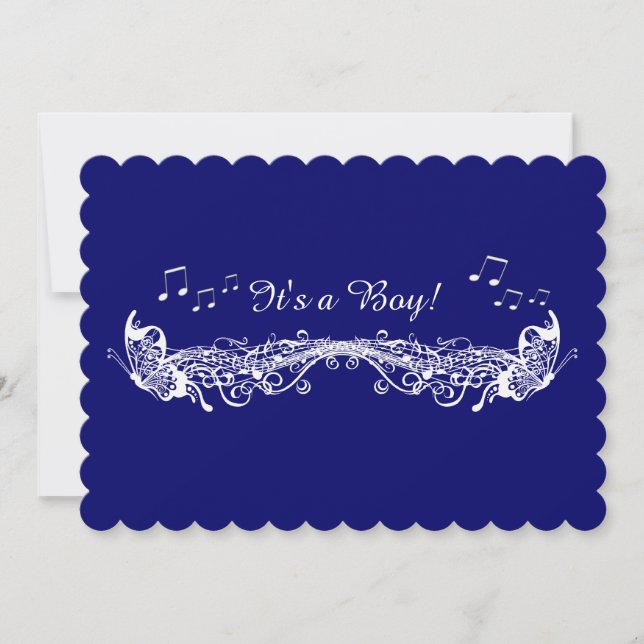 Blue Boy Musical Butterfly Baby Einladung (Vorderseite)