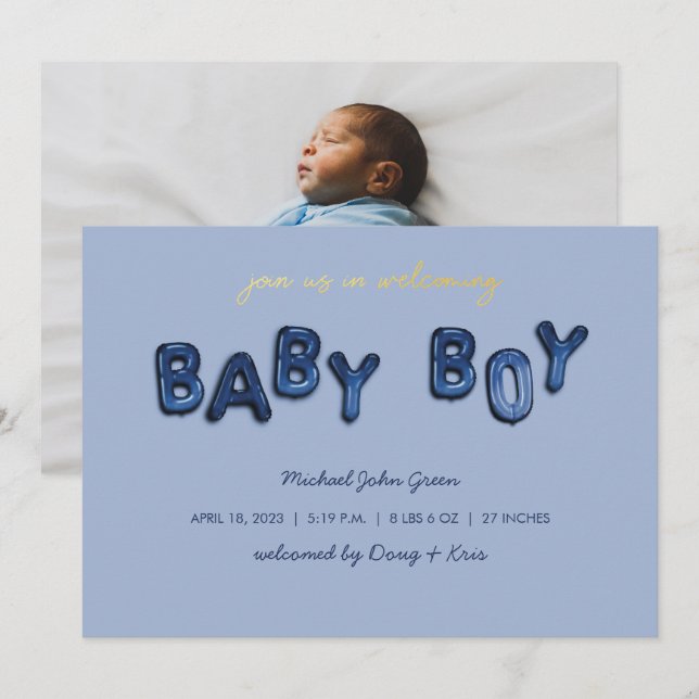 Blue Boy Mylar Balloon Baby Ankündigung (Vorne/Hinten)