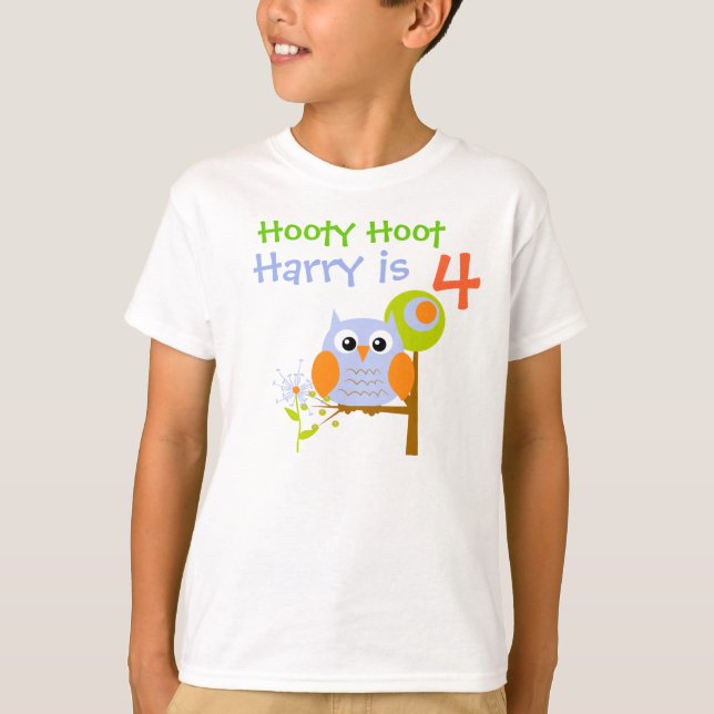 Blue Boy Owl Personalisierter GeburtstagsT - Shirt (Vorderseite)