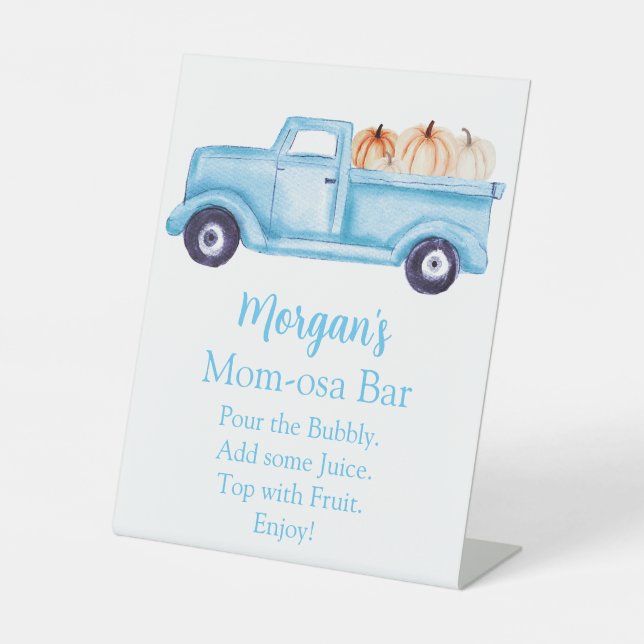 Blue Boy Pumpkin Baby Shower Mama-osa Bar Sockelschild (Vorderseite)