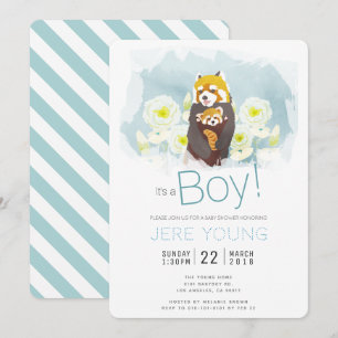 Blue Boy 'Red Panda' Baby Shower Einladungskarte