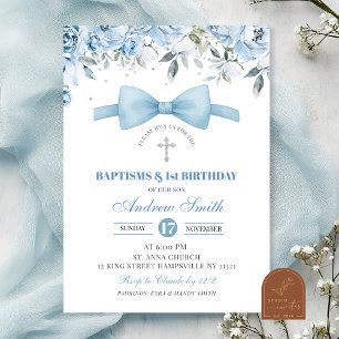 Blue Boy Taufe und Erster Geburtstag Einladung