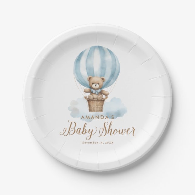Blue Boy Teddy Bear Bearly Wait Baby Shower Pappteller (Vorderseite)