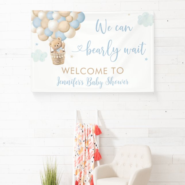 Blue Boy Teddy Bear Hot Air Ballon Babydusche Banner (InSitu)