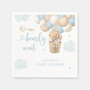 Blue Boy Teddy Bear Hot Air Ballon Babydusche Serviette