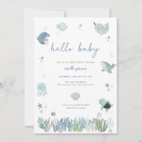 Blue Boy Under the Sea Baby shower Invitation