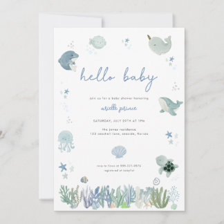 Blue Boy Under the Sea Baby shower Invitation