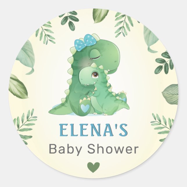 Blue Boy Wild Dinosaur Dino Baby Dusche Sprinkle Runder Aufkleber (Vorderseite)