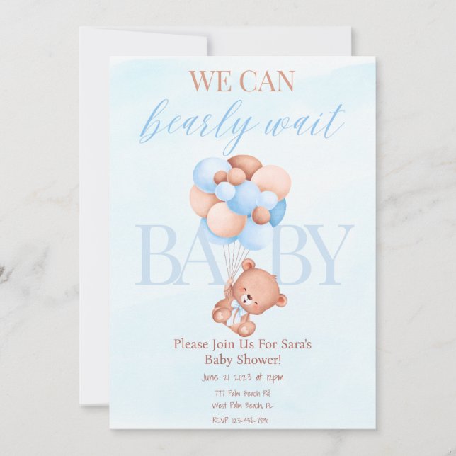 Blue Boy wir können frühzeitig abwarten Baby Dusch Einladung (Vorderseite)