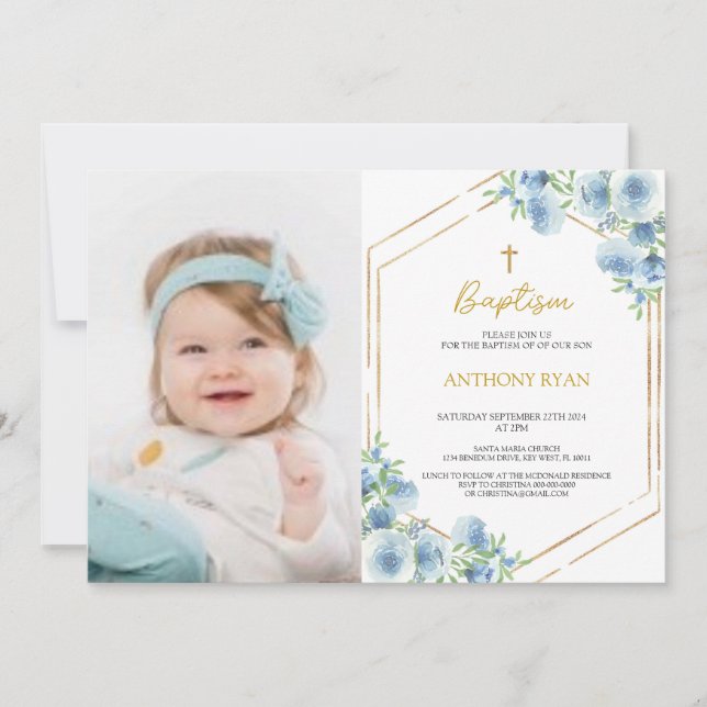 Blue Boys Baptisse Einladung (Vorderseite)