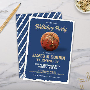 Blue Boys Basketball Theme Double Birthday Party Einladung