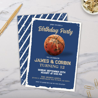 Blue Boys Basketball Theme Double Birthday Party Einladung
