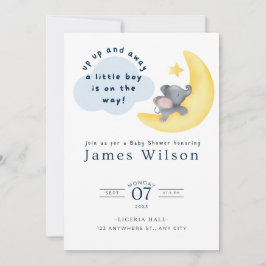 Blue Boy's Elephant Flugzeug Watercolor Babydusche Save The Date