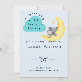 Blue Boy's Elephant Watercolor Babydusche Save The Date