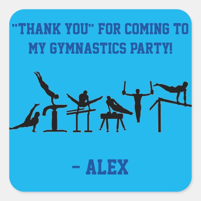 Blue BOYS Gymnastik "Danke" Party Stickers (Vorderseite)