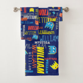 Blue Boys nennen pixel Alien Grafik William Handtü Badhandtuch Set