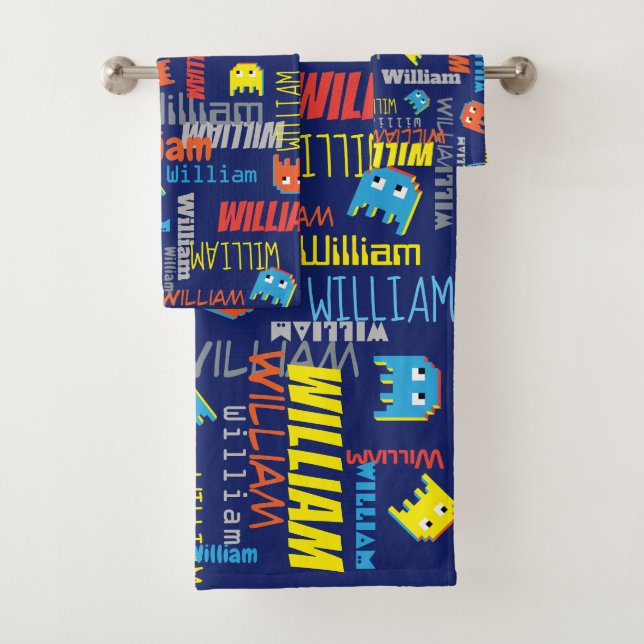 Blue boys nom pixel alien graphique serviettes Wil (En situation)