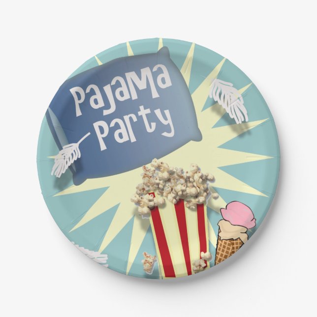 Blue Boys Sleepover Pajama Party Pappteller (Vorderseite)