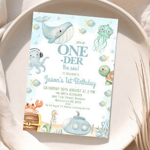 Blue Boys Under Sea Onethe Sea 1. Geburtstag Einladung